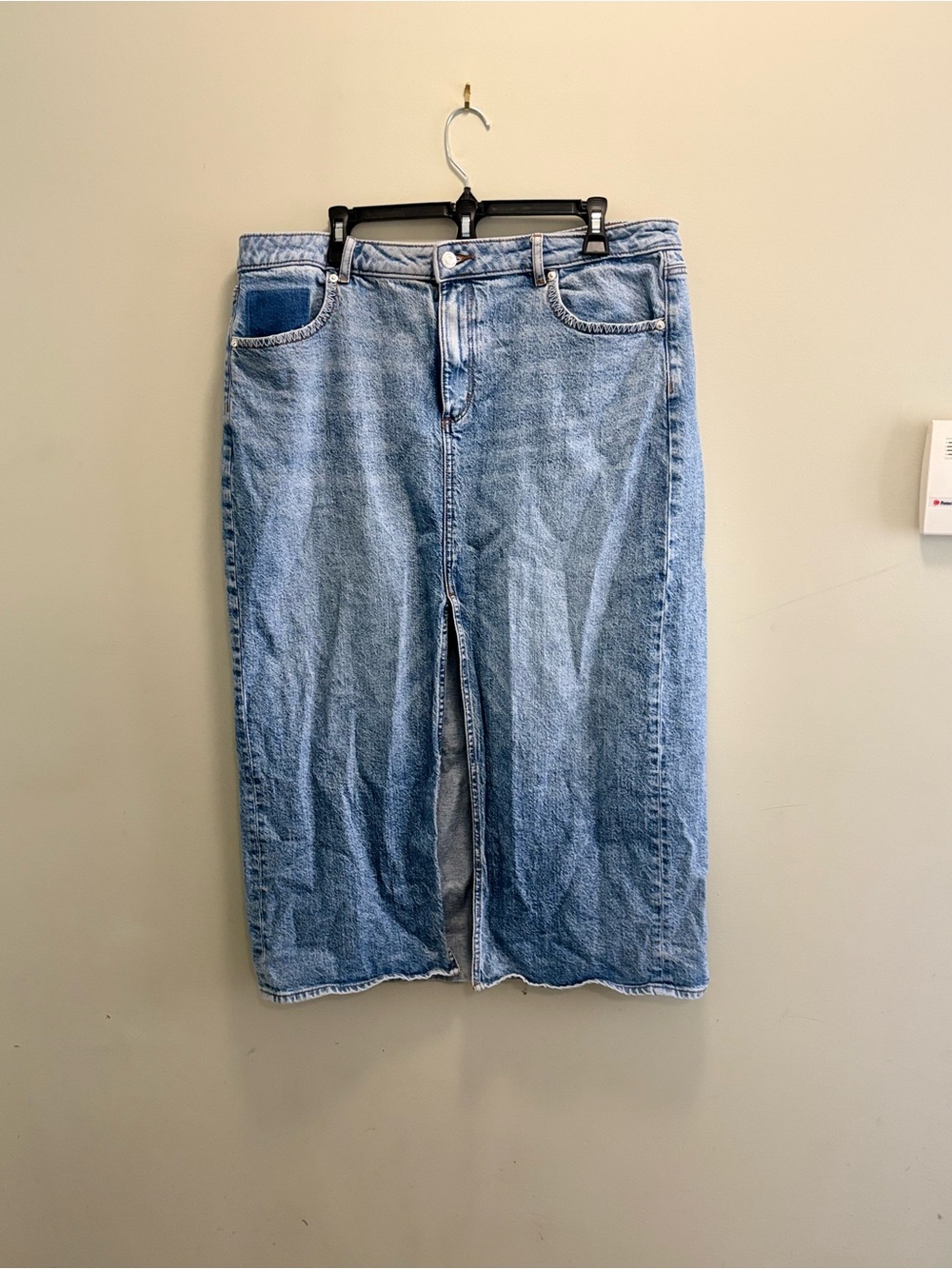 LOFT light Wash Denim Midi Skirt with Front Slit
